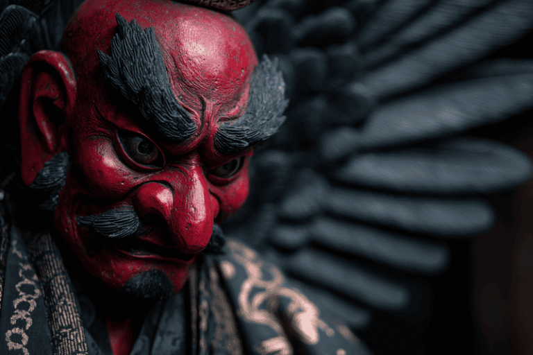 Japanese tengu with black wings