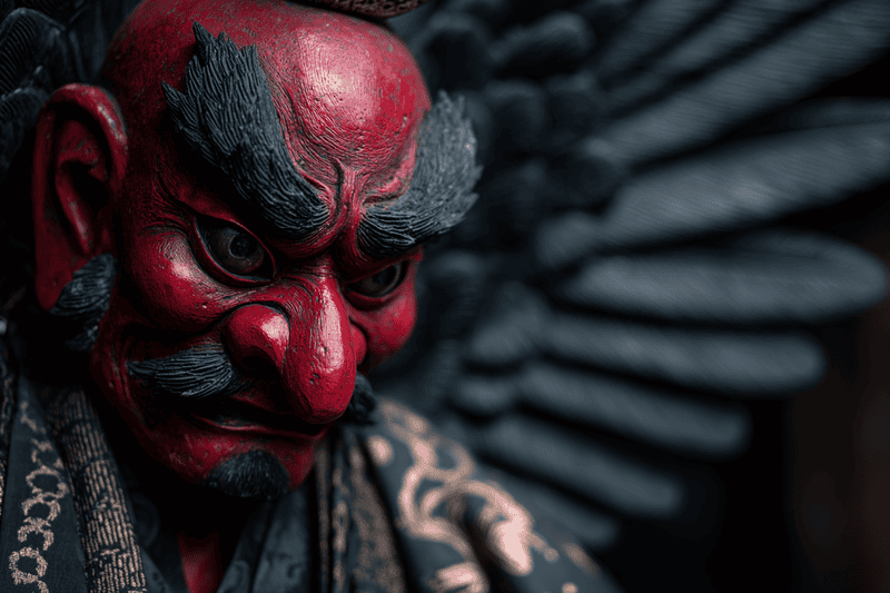 Japanese tengu with black wings
